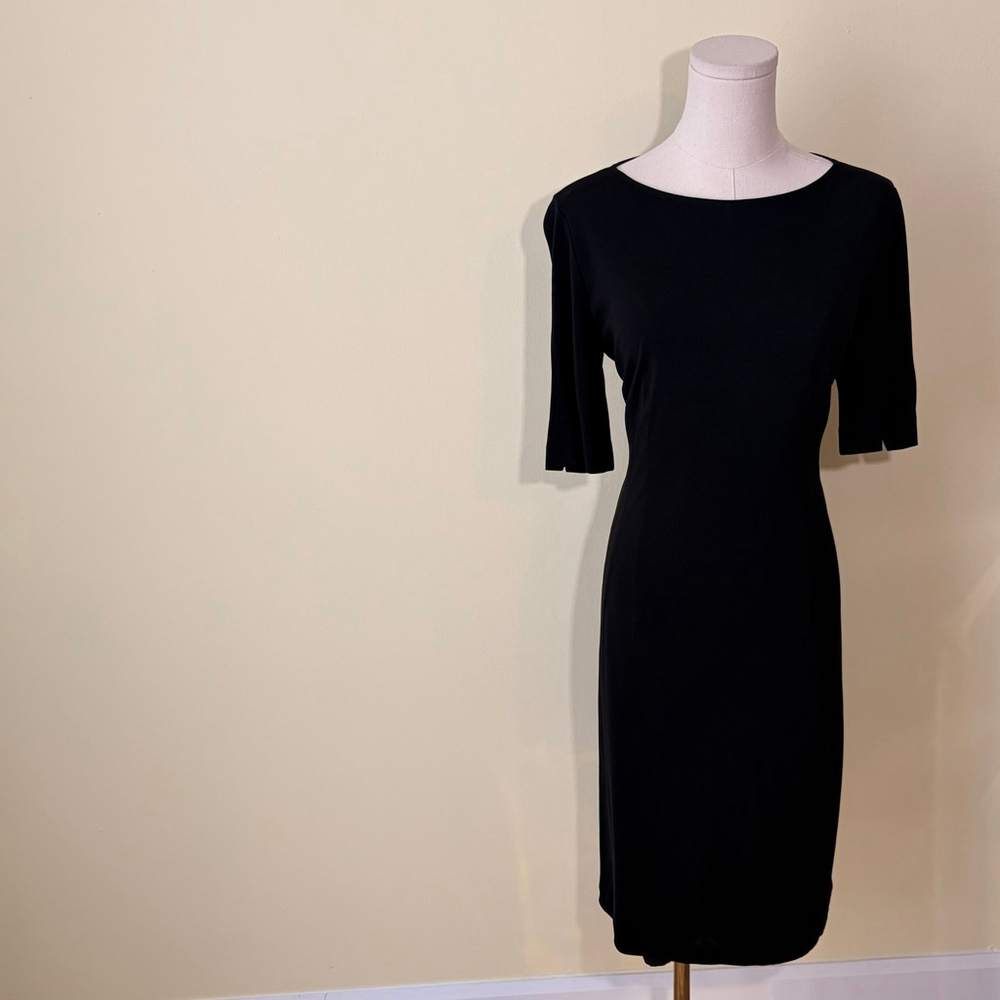 Tristan Women’s Black Boat Neck Short Sleeve Midi Sheath Dress Size 10